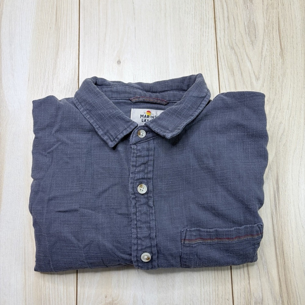 Marine Layer Mens Textured Button Up Long Sleeve Shirt Chambray Small Pockets